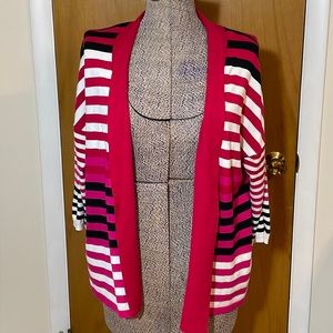 Relativity Womens XL Striped Cardigan Red Pink White Black 3/4 Sleeves